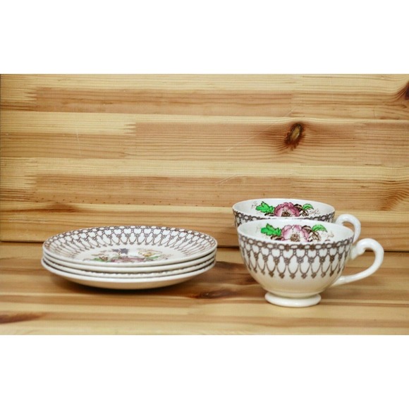 Myott Son & Co England “Bonnie Dundee” Rose Cups & Saucers Set of 6 Collectible - Picture 1 of 5